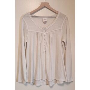 Knox Rose Waffle Knit Henley Top Cream Ivory Women's Large | Boho‎ Peasant Style